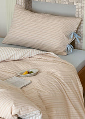 Josie Bow Tied Striped Bedding Set - Cream