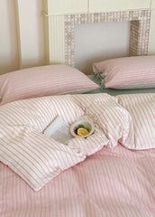 Josie Bow Tied Striped Bedding Set - Pink
