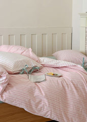 Josie Bow Tied Striped Bedding Set - Pink