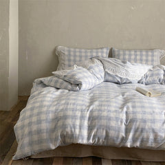June Lace Double Gauze Gingham Bedding Set - Blue