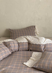 June Lace Double Gauze Gingham Bedding Set - Khaki