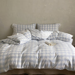 June Lace Double Gauze Gingham Bedding Set - Blue