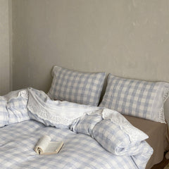 June Lace Double Gauze Gingham Bedding Set - Blue