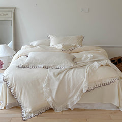 Louisa Ruffle Floral Jacquard Bedding Set - White