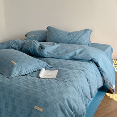 Louisa Ruffle Floral Jacquard Bedding Set - Blue