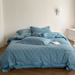 Louisa Ruffle Floral Jacquard Bedding Set - Blue