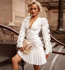 Vestido de encaje sexy con mangas con volantes y temperamento