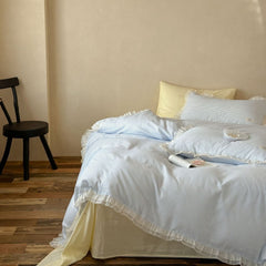 Mabel Lace Double Gauze Striped Bedding Set - Blue