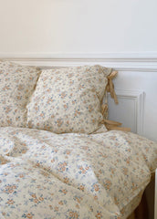 Magnolia Ribbon Bow Tie Floral Bedding Set - Cream