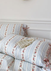 Magnolia Ribbon Bow Tie Floral Bedding Set - Blue