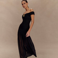 Backless Mesh Panel Midi Dress