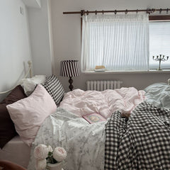 Emi Patchwork Gingham Bedding Set - Soft Mocha Pink