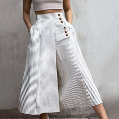 Retro High Waist Striped Printed Wide Leg Pants