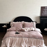Jacquard Gilded Velvet Ruffled Bedding Set - Pink