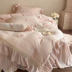 Beatrice Rose Lace Ruffle Bedding Set - Pink
