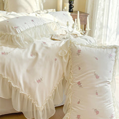 Rosalie Embroidered Cotton Ruffle Bedding Set - Ivory Blush