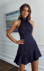 Sleeveless Crew Neck Mini Dress With Hip Ruffles