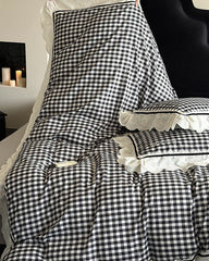 Hazel Vintage Gingham Ruffle Bedding Set - Black