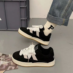 Style Retro Couple Bread Black Trendy Sneakers