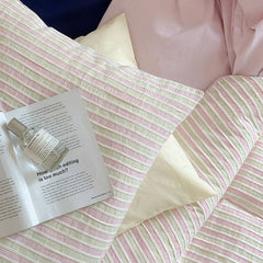 Logan Modern Pleated Striped Bedding Set - Pink