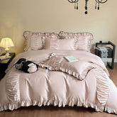 French Pleated Ruffle Bedding Set - Pink