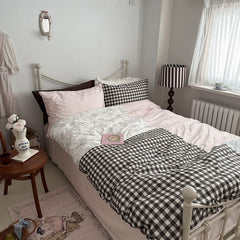 Emi Patchwork Gingham Bedding Set - Soft Mocha Pink