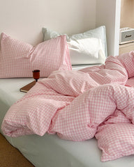 Chloe Pastel Candy Cotton Bedding Set - Pink Plaid