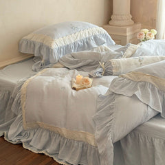 Beatrice Rose Lace Ruffle Bedding Set - Blue