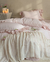 Bella Floral Lace Ruffled Princess Bedding Set - Pink