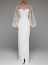 Strapless Puff Sleeves Shiny Glitter Wedding Dress