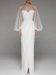 Strapless Puff Sleeves Shiny Glitter Wedding Dress