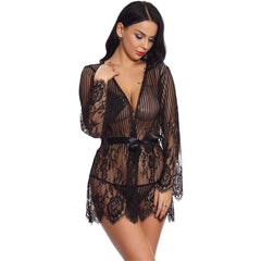 Bata de encaje de leopardo con tanga azul