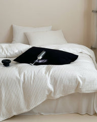 Logan Modern Pleated Striped Bedding Set - White