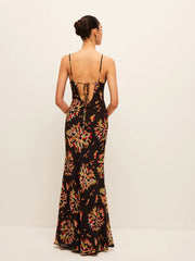 Suspender Printed Short Sleeve Maxi Dress