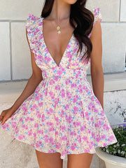 Printed Open-Back Floral Mini Dress