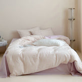 Logan Modern Pleated Striped Bedding Set - Pink