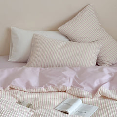 Logan Modern Pleated Striped Bedding Set - Pink