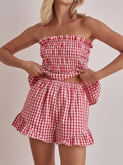 Plaid Halterneck And Backless Two-Piece Suit