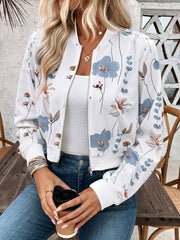 Zipper Floral Print Casual Jacket Coat