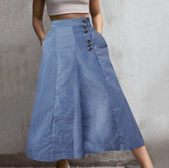 Retro High Waist Striped Printed Wide Leg Pants