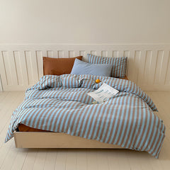 Parker Minimalist Striped Bedding Set - Blue & Brown
