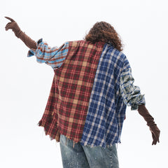 Camisa de patchwork a cuadros en contraste