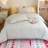 Chloe Pastel Candy Cotton Bedding Set - Blue Stripes