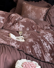 Jacquard Gilded Velvet Ruffled Bedding Set - Black
