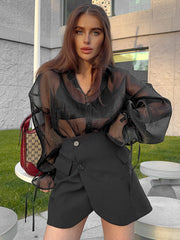 Lapel Puff Sleeve Commuter Shirt