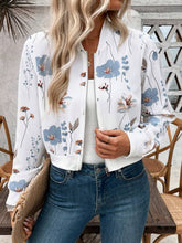 Zipper Floral Print Casual Jacket Coat