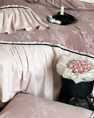Jacquard Gilded Velvet Ruffled Bedding Set - Pink