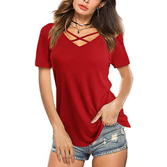 Camiseta de mujer con cuello en V y diseño de mangas acampanadas