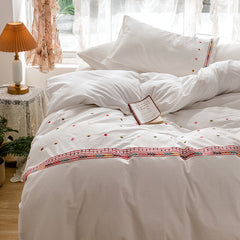 Isla White Floral Embroidered Bedding Set - Rainbow