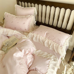 Rosalie Embroidered Cotton Ruffle Bedding Set - Pink Blush